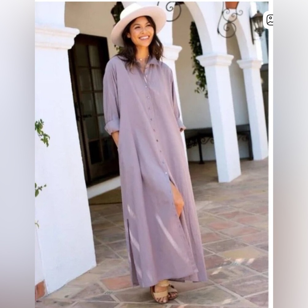 Natural Life Drew Shirt Dress Long Sleeve Maxi Cotton Button Front XS/S Purple